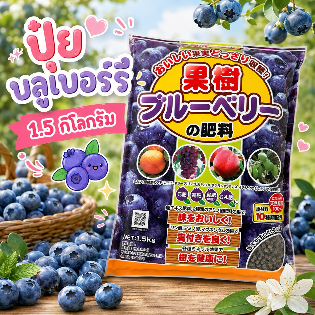 ปุ๋ยบลูเบอร์รี่ และไม้ผล TOSHO 1.5 กก. ปุ๋ยอินทรีย์ สูตรเพิ่มผล เพิ่มความหวาน สำหรับบลูเบอร์รี่และไม้ผล ผสมกากน้ำมัน