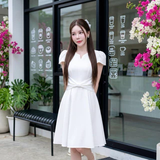 D259 เดรสคอวีแต่งโบว์ กระเป๋าล้วง มีไซส์S-3XL ใส่ทำงาน ออกงาน ไปงานแต่ง เพิ่มความมั่นใจได้เลย