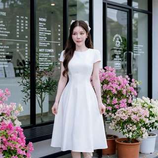 D901 เดรสคอกลมแขนครึ่งวงกลม มีกระเป๋าล้วง ไซส์ S-3XL ความยาว 40 นิ้ว