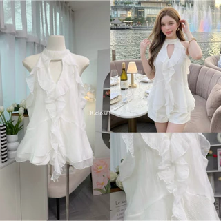 (อก34-40) เสื้อแขนกุดคอวี ระบายดีเทลพลิ้วสวย 🤍 ทรงหวานละมุน แต่ให้ลุคหรูดูแพงมาก สาวอวบใส่ได้อกถึง 40 นิ้ว