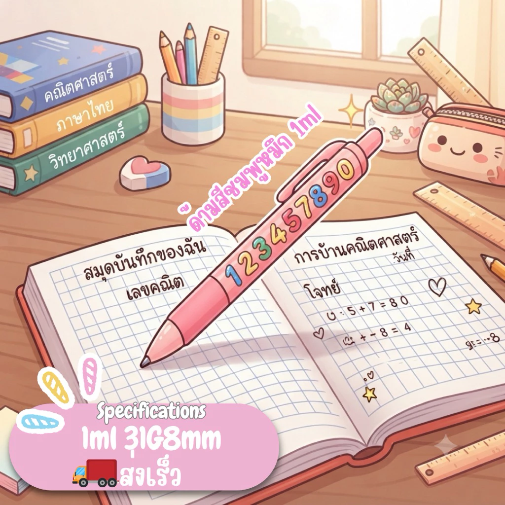 ปากกาเจล ลายตัวเลขสุดคิ้วท์ หมึกเขียนลื่น 31ยาว8