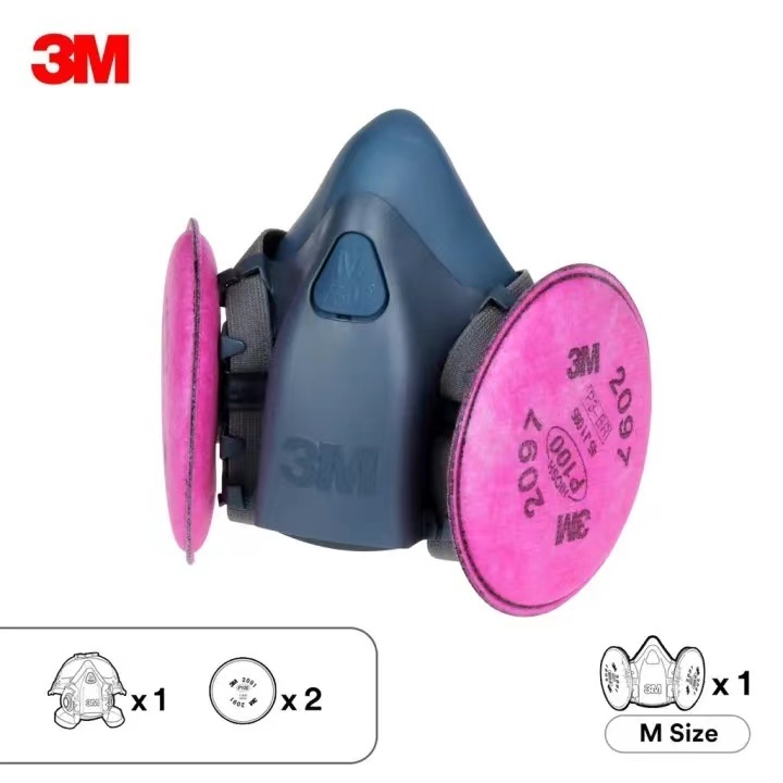 3M 7502+2097 หน้ากากป้องกันแก๊ส 3 ชิ้น หน้ากากกันฝุ่นเพื่อป้องกันสารเคมีกำจัดศัตรูพืชแบคทีเรีย ฟูม โ