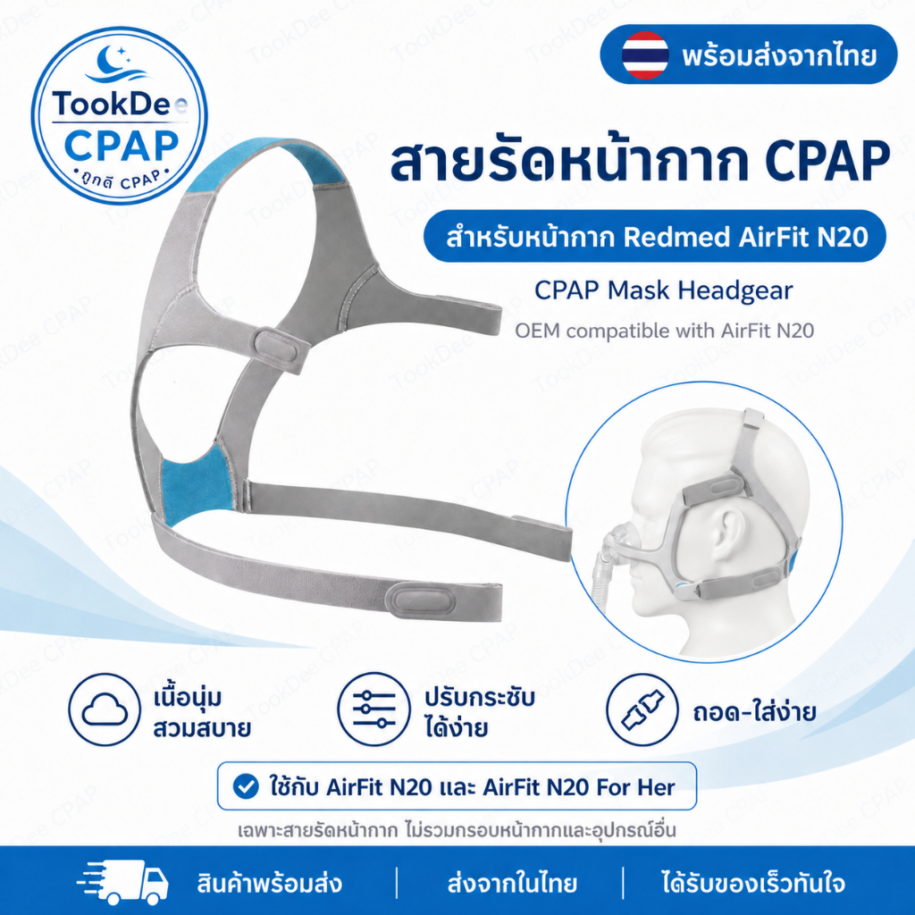 สายรัดหน้ากาก CPAP AirFit N20 Headgear สำหรับหน้ากาก ResMed อุปกรณ์เสริมหน้ากาก CPAP OEM ส่งจากไทย
