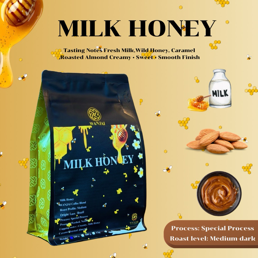 เมล็ดกาแฟคั่วเข้ม Milk Honey