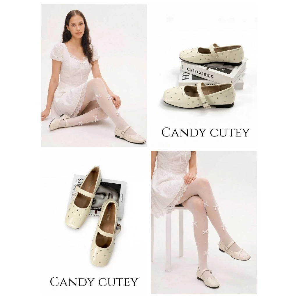 Candy Cutey รองเท้าแมรี่เจนผู้หญิง ส้นแบน ตกแต่งสตั๊ด สไตล์เกาหลีหวานเท่ สวมใส่สบายตลอดวัน เข้ากับทุกลุคประจำวัน