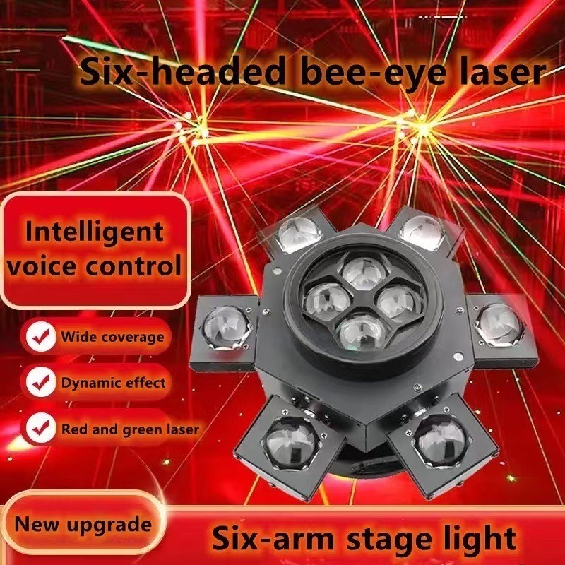 ไฟดิสโก้ dj ไฟหน้า Led 4 ดวง 6 แขน หมุนได้ พร้อมเลเซอร์ R/G RGBW 4 IN 1 สําหรับดิสโก้ KTV โคมไฟดิ	สโก้