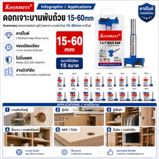 Keenness ดอกเราเตอร์เจาะรูไม้ ดอกเจาะบานพับถ้วย 15-60mm คาร์ไบด์ เจาะคม ขอบเนียนเรียบ ไม่บิ่นแตก งานบิวท์อิน