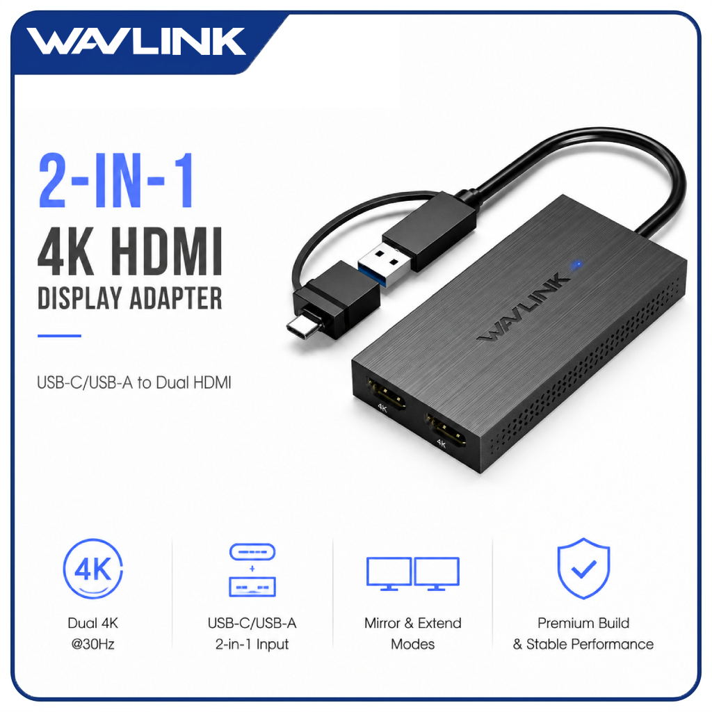WAVLINK DisplayLink USB to HDMI 2 ช่อง 4K@60Hz รองรับ Windows และ Macbook Neo M1/M2/M3
