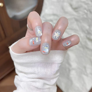 เล็บปลอมสีลูกแก้ว ลายน่ารัก 🐰 ลายจุด ติดง่าย ใช้ซ้ำได้ แถมฟรีกาว Press on nails Cats Eye💢 ไซส์ M S XS