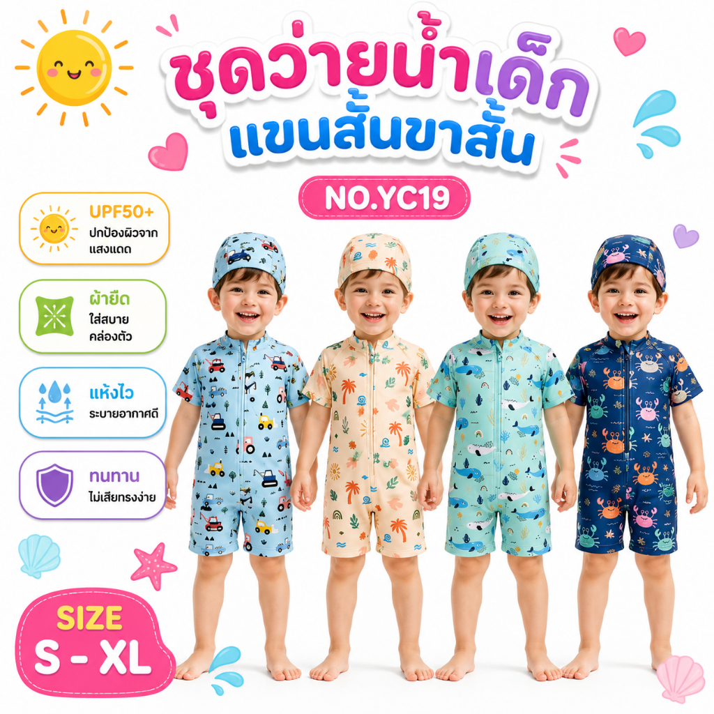 Summer Story ชุดว่ายน้ำเด็ก ลายการ์ตูน เนื้อผ้านุ่มสบาย ระบายอากาศดี แห้งเร็ว YC19