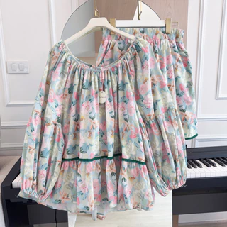 NITAAN 🌊(50)BE BEACH SET เซตเสื้อโอเวอร์ไซด์แต่งโบว์หลัง ผ้าคอตตอน 100% คู่กางเกง สามส่วน สวยมากค่า