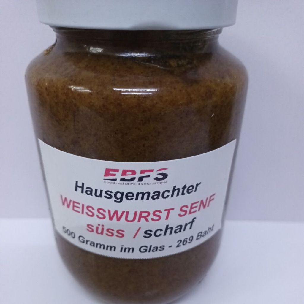 Weisswurst Senf Hausgemacht süss / scharf 500 ml im Glass / Weisswurst mustard Homemade sweet / spicy 500 ml in a jar