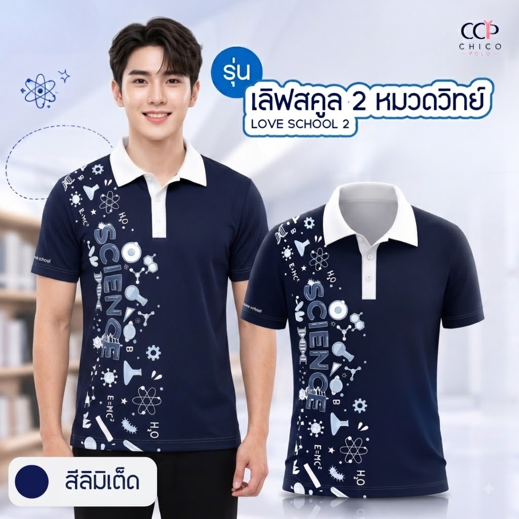Chico Polo  เสื้อวิทยาศาสตร์ ทรงโปโล ผู้ชาย รุ่น limited love school 2 หมวดวิทย์ (พิมพ์โลโก้หน่วยงานได้)