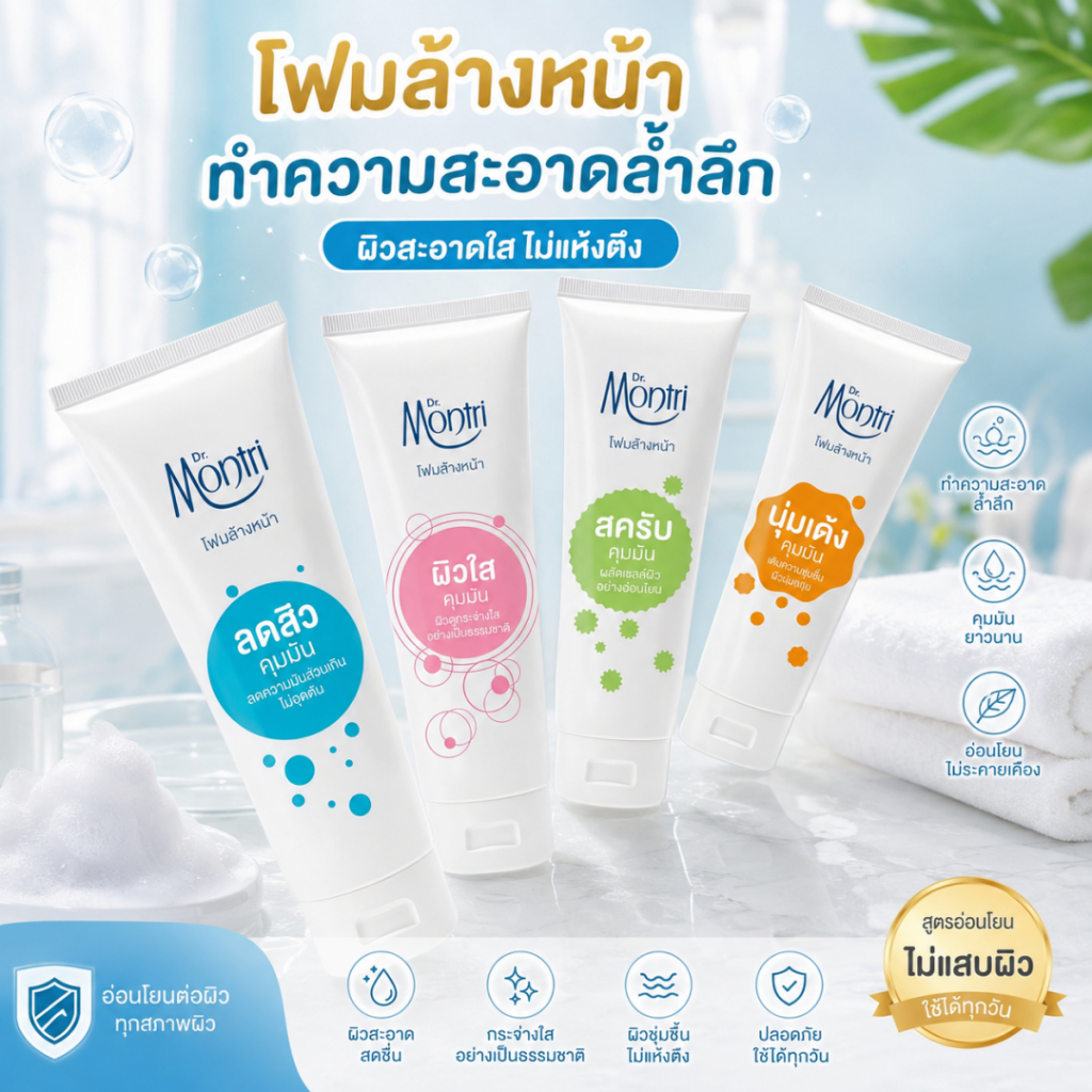 สินค้าพร้อมส่ง โฟมล้างหน้า Dr.Montri ขจัดความมันอย่างหมดจด ขนาด 125 กรัม