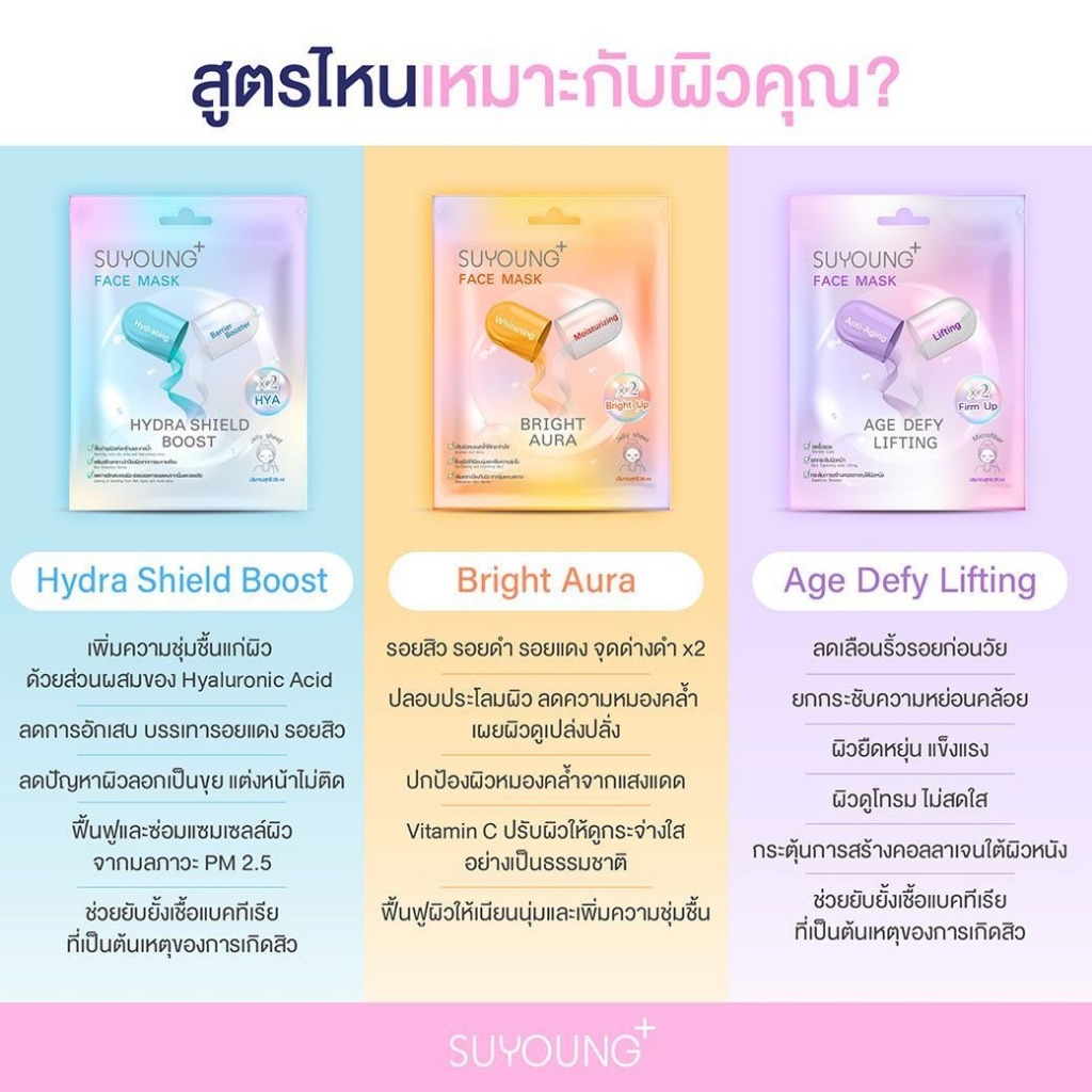 SUYOUNG+ แผ่นมาส์กหน้า (Bright Aura / Age Defy Lifting / Hydra Shield Boost) — صورة 6