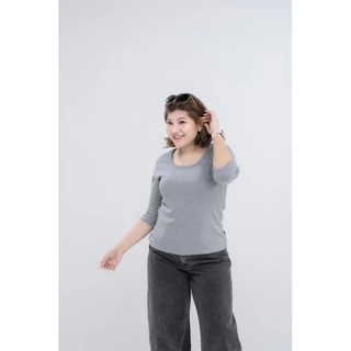 เสื้อยืดสาวอวบ อ้วน ผ้าร่องแขนสามส่วน #H251