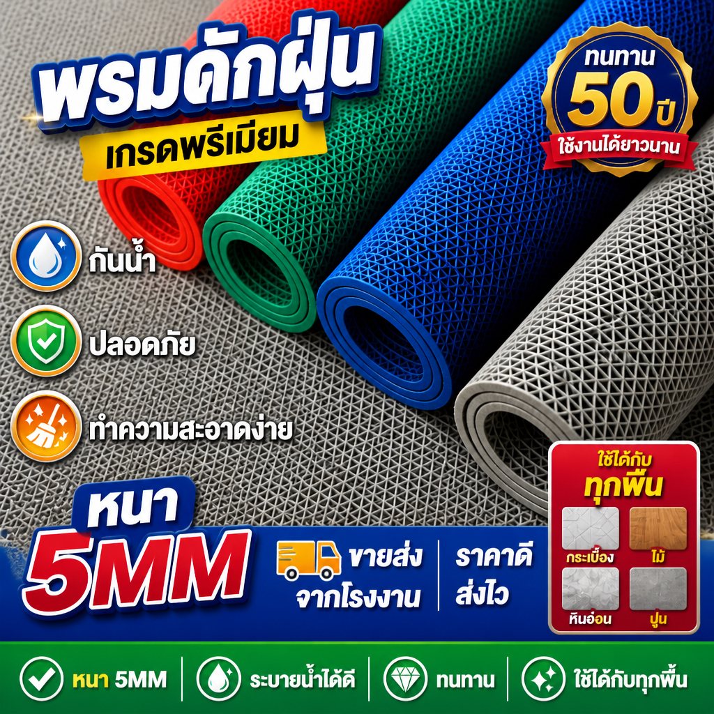 แผ่นยางกันลื่น แผ่นรองกันลื่น พรมเช็ดเท้า พรมเช็ดเท้า สำหรับห้องน้ำ ห้องครัว โรงงาน โกดัง พื้นกระเบื้อง กันลื่นซับน้ำ