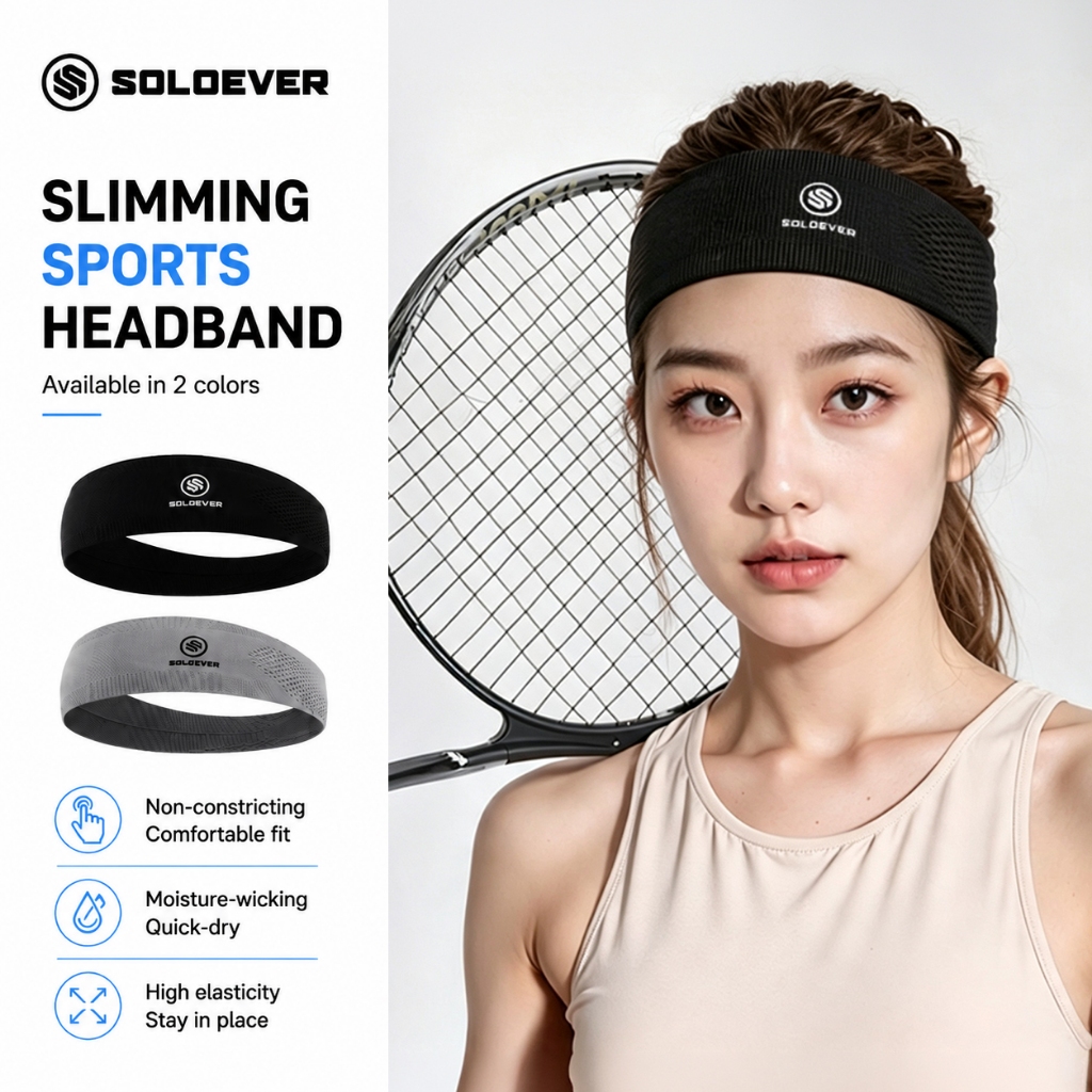 【TH Delivery】SOLOEVERผ้าคาดศีรษะสำหรับเล่นกีฬา ผ้าซับเหงื่อ แห้งเร็ว ระบายอากาศได้ดี อุปกรณ์เสริมศีรษะที่ทันสมัยOOTD