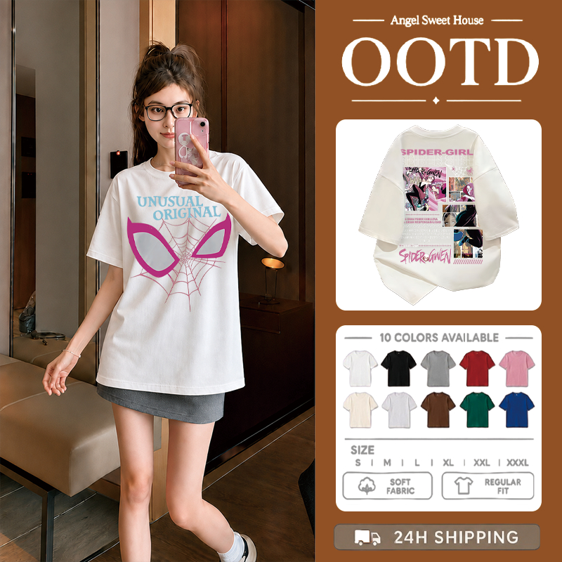 COD เสื้อยืดผู้หญิง แขนสั้น ลายกราฟิกใยแมงมุม แฟชั่น Y2K สไต