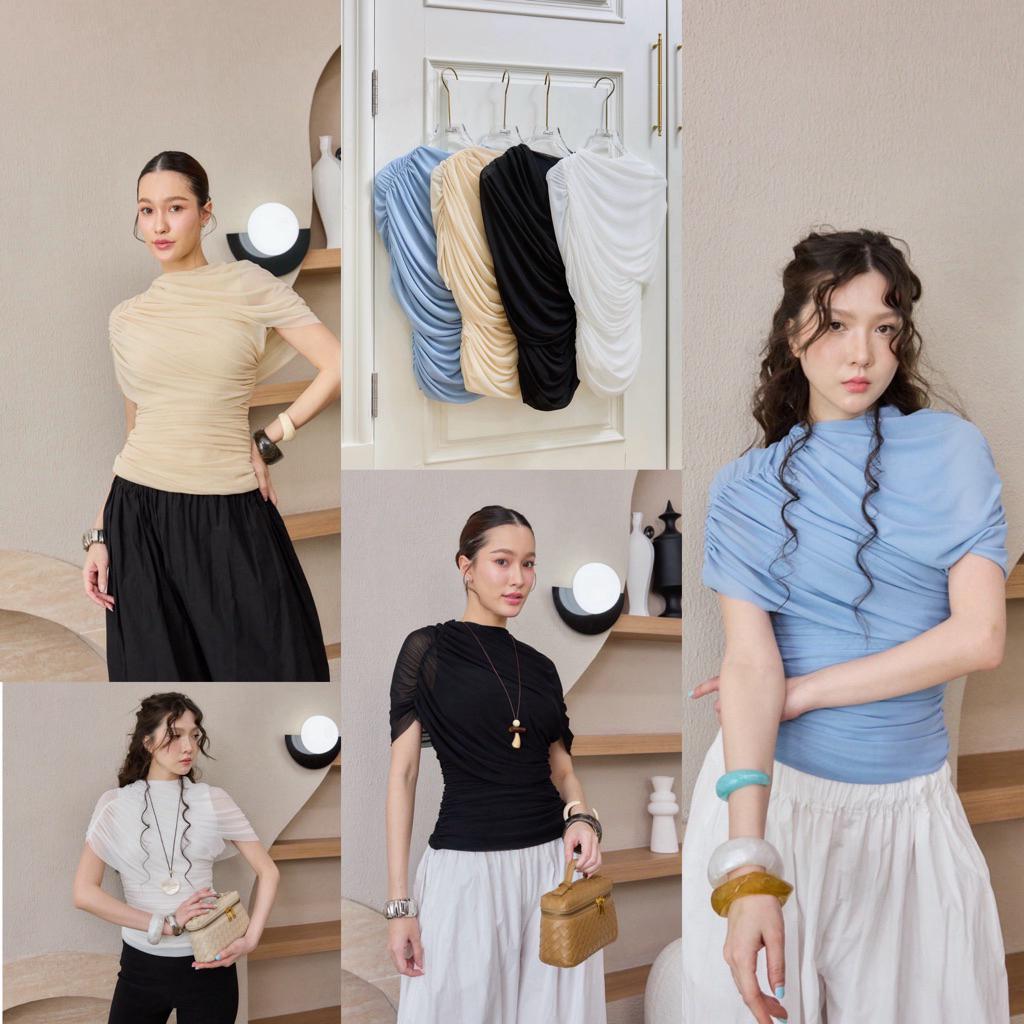 เสื้อผ้าตาข่ายดีเทลเลเยอร์แน่นๆ ผ้าดีมีซับใน คัตติ้งเนี๊ยบพร้อมซิปหลัง