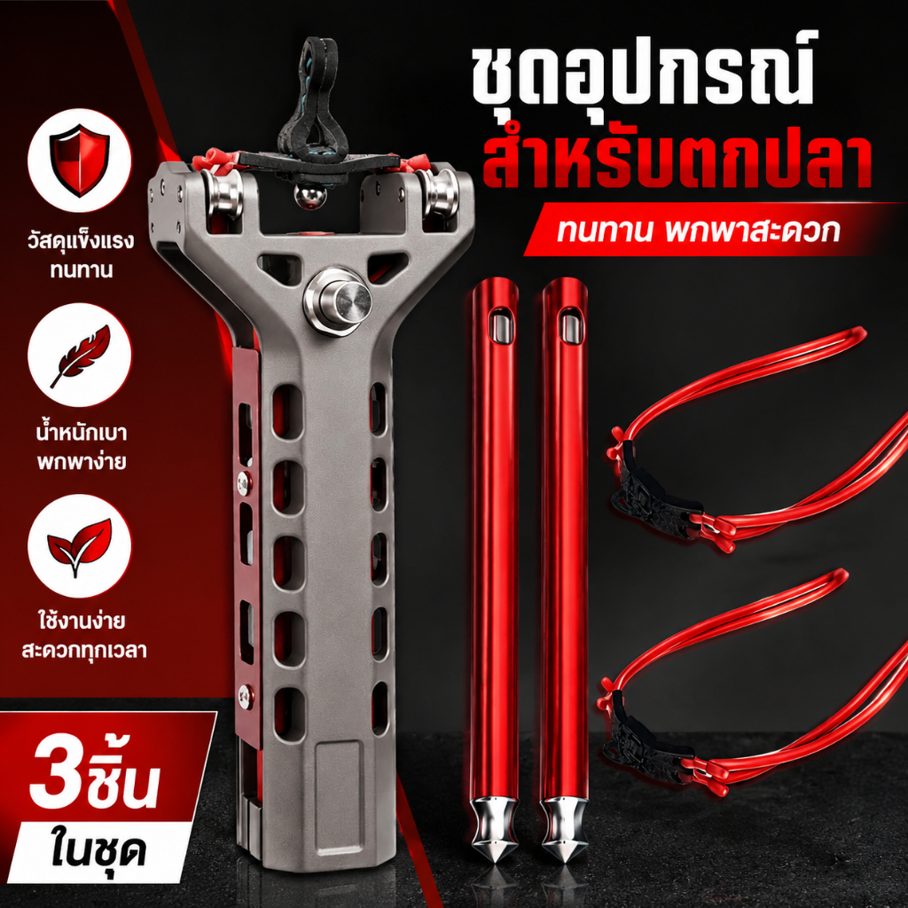 หนังสติ๊กกลางแจ้งแบบถอดประกอบได้ สีเทาไทเทเนียม-แดง ขนาด 19.5 x 7.7 ซม. น้ำหนักประมาณ 380 กรัม