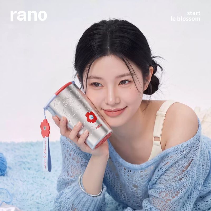 แก้ว rano 480 ml สแตนเลส 316 เคลือบเซรามิก รุ่น SR-2655B ฝา 2 ระบบ กันรั่วซึม ดีไซน์สวยหรู ลายดอกไม้พาสเทล