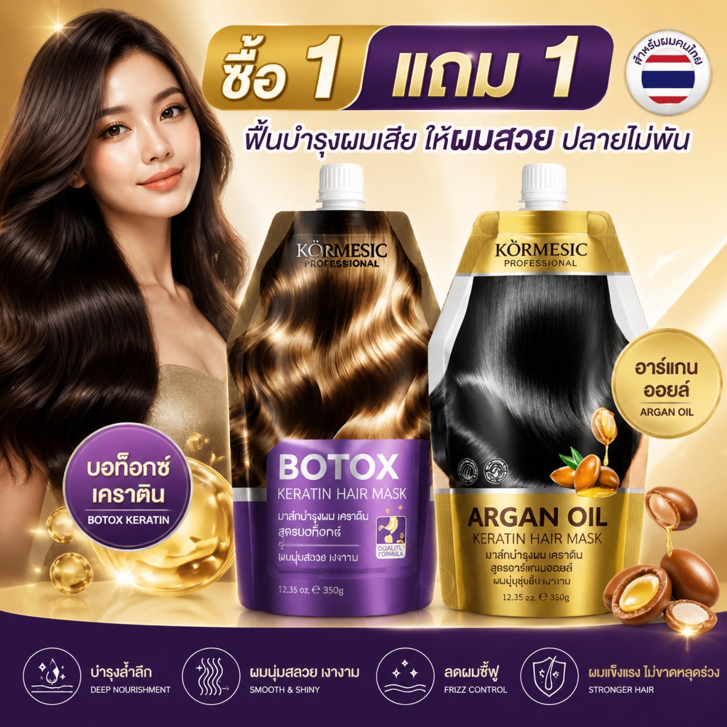 มาส์กผมน้ำมันอาร์แกนโบท็อกซ์เคราติน ซ่อมผมเสียชี้ฟู บำรุงบำรุงเส้นผม