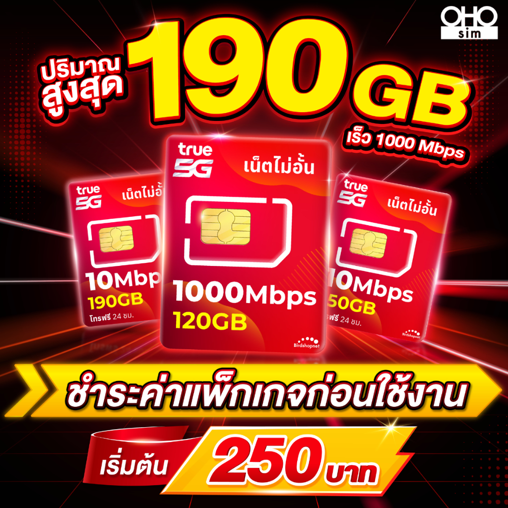 ซิมทรู True เน็ต 5G เต็มสปีด วิ่งสูงสุด 1000 Mbps (120GB) ใช