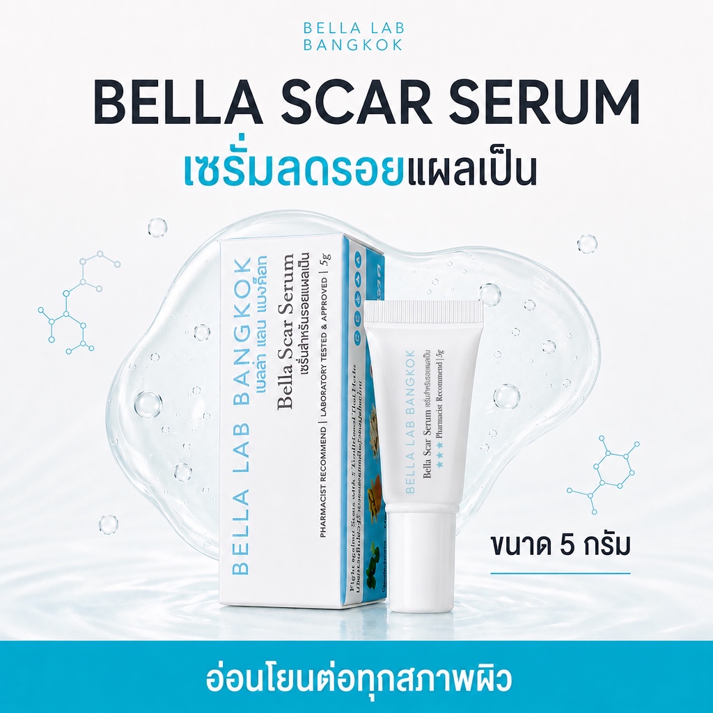 Bella Scar Serum สการ์เซรั่มลดรอยแผลเป็นขนาด 5 กรัม รอยสิว รอยแมลงกัด สกัดสมุนไพรไทย 5 ชนิด เทคโนโลยีไลโปรโซมจากญี่ปุ่น