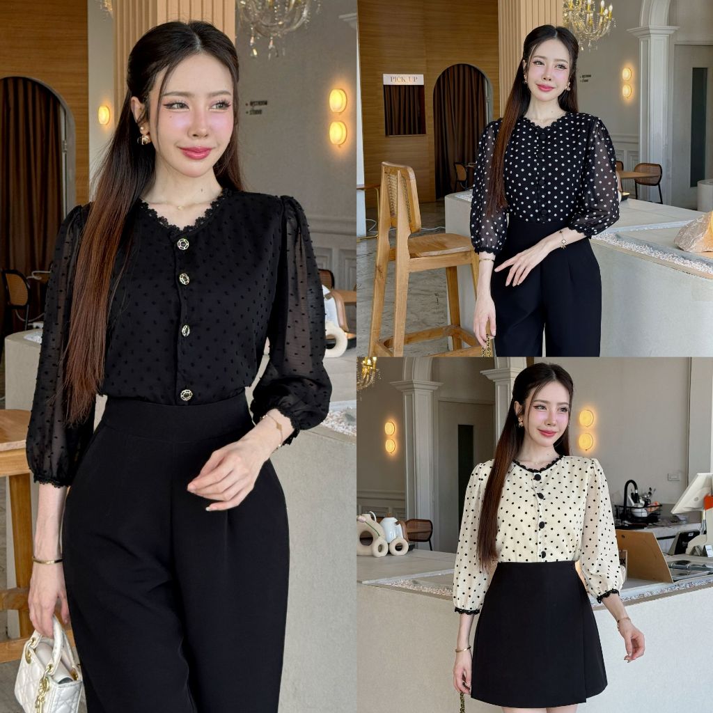 [S-XXL] เสื้อแต่งกุ้นคอแขนยาวผ้าพรีเมี่ยมมีซับใน