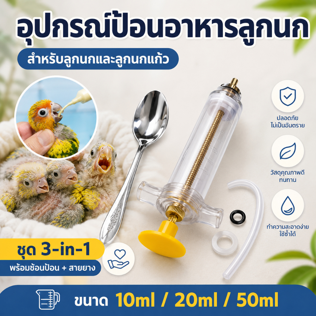 ราคาพิเศษร้านใหม่ เครื่องป้อนอาหารนกแก้ว ไซริงค์ป้อนอาหารนก ที่ป้อนอาหารนก ที่ป้อนอาหารลูกนก สายป้อนลูกนก 10ml-50ml