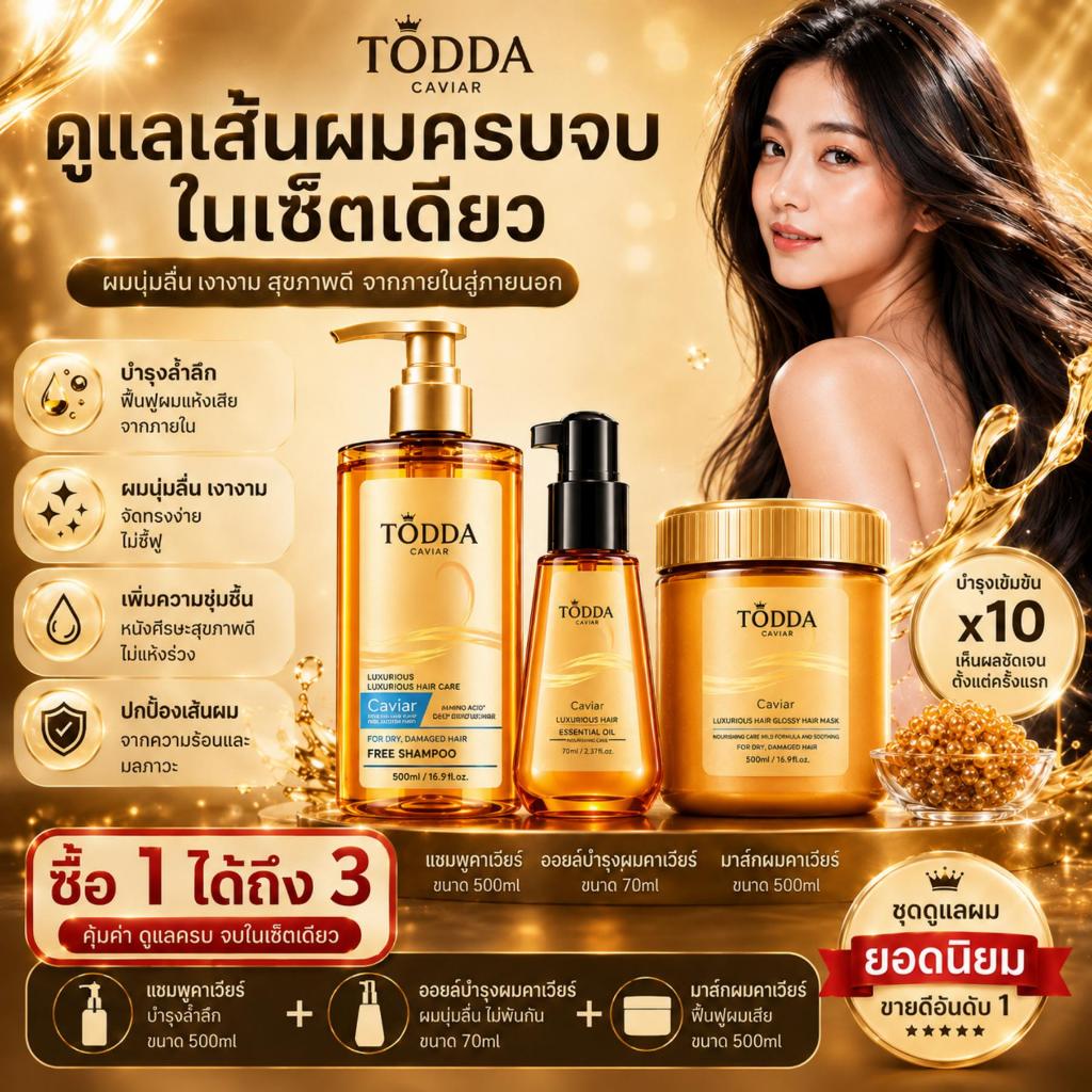 【เซ็ตเดียวครบ🔥】TODDA ชุดดูแลเส้นผม +มาส์ก+เซรั่ม น้ำมันหมักผมมูลค่า 500ml คู่กับ  ผมนุ่มสลวย ดำเงางาม  ล็อกความชุ่มชื้น