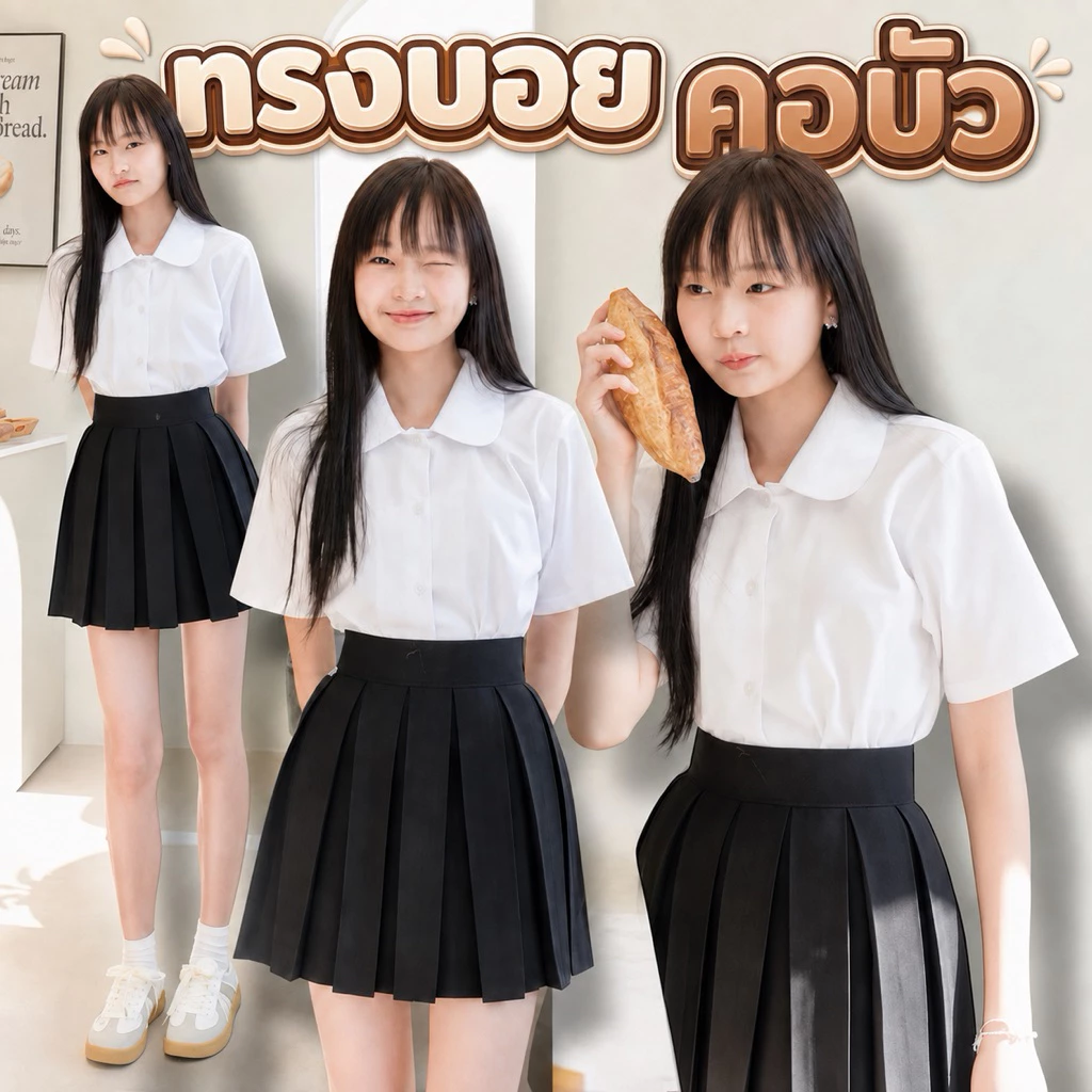 เสื้อนักศึกษาทรงบอย ทรงบอยคอบัว เสื้อคอบัว