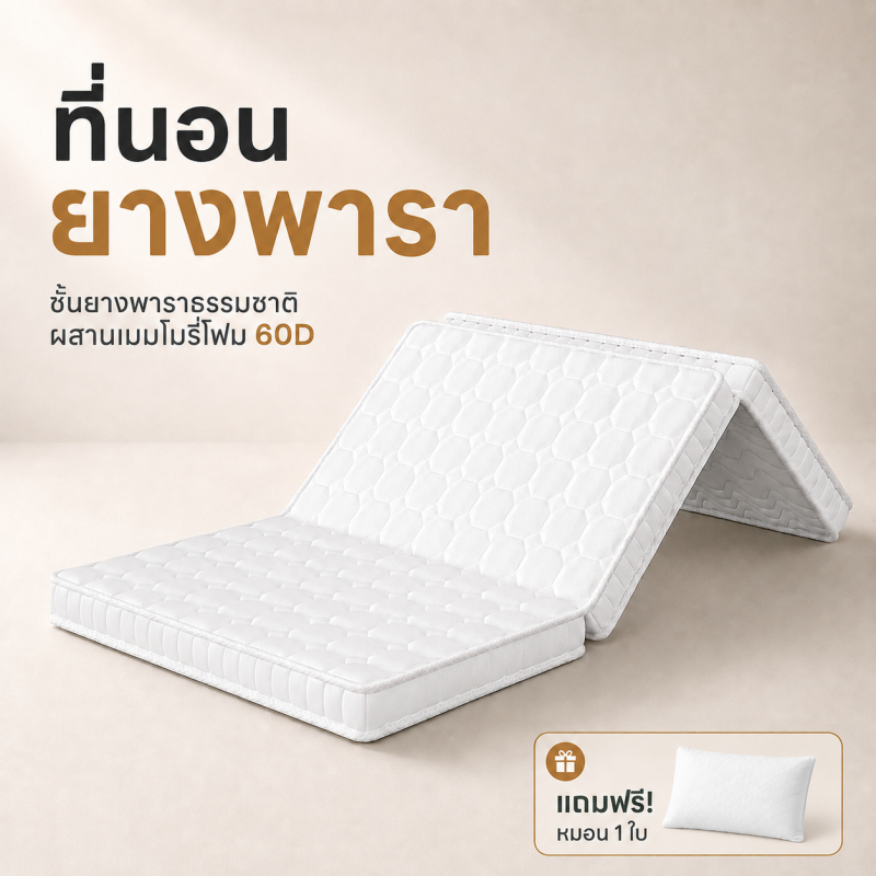 ที่นอนพับสามทบ ขนาด 3/4/5 ฟุต ที่นอนยางพารา หายปวดหลัง ที่นอนเด็กหอ พับเก็บง่าย