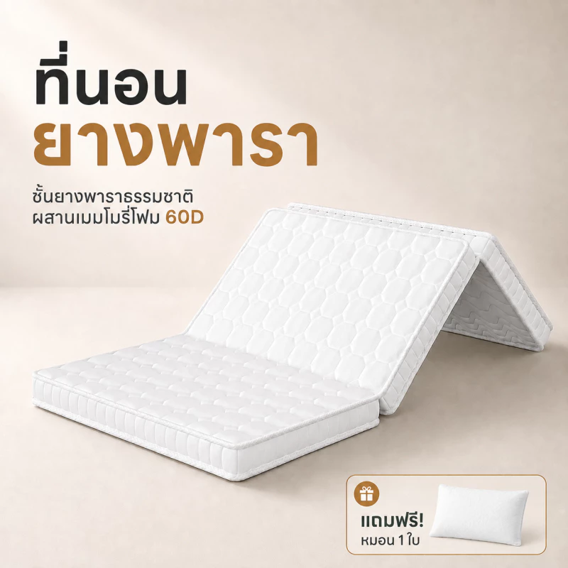 ที่นอนพับสามทบ ขนาด 3/4/5ฟุต ที่นอนยางพารา หายปวดหลัง ที่นอนเด็กหอ พับเก็บง่าย COD