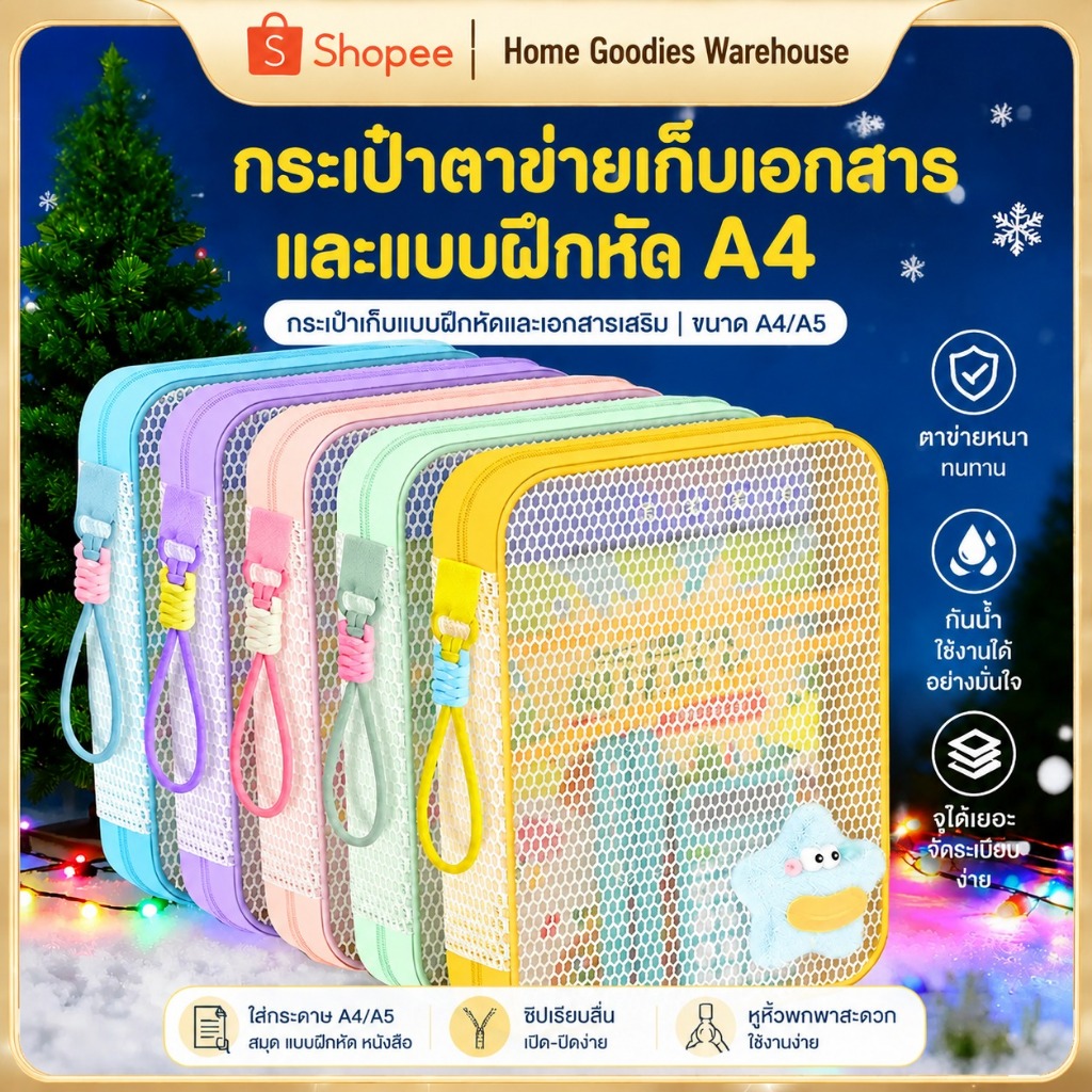กระเป๋าใส่เอกสาร A4 แบบใส กันน้ำ ซิปล็อก ขนาดใหญ่ ใส่หนังสือและอุปกรณ์การเรียนได้ พกพาง่าย เหมาะสำหร