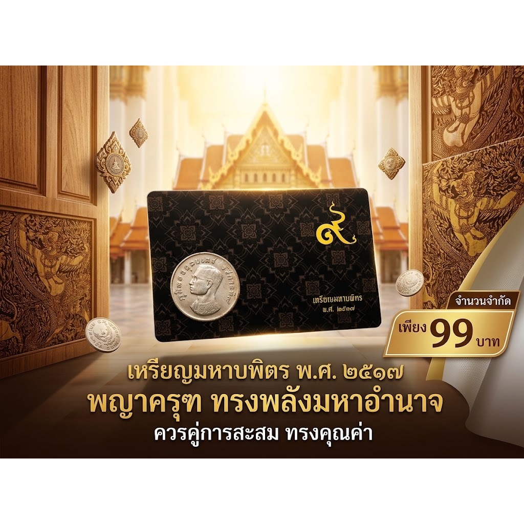 เหรียญ 1 บาท พญาครุฑ ปี พ.ศ. 2517 (เหรียญมหาบพิตร) พร้อมการ์ดบรรจุสะสม
