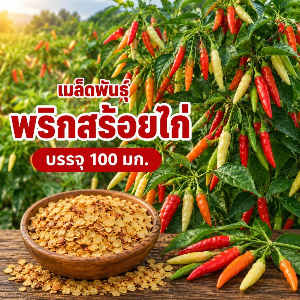 เมล็ดพริกสร้อยไก่ เมล็ดพันธุ์แท้คัดพิเศษ เมล็ดซองละ 100 เมล็ด พร้อมส่งจากสวน