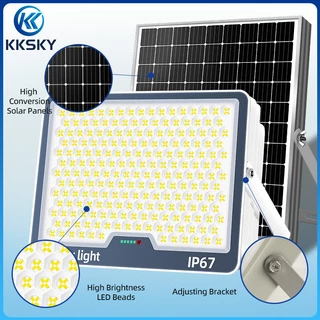 KKSKY ไฟโซล่าเซลล์ IP67 กันน้ำ Solar Light 200000W ไฟโซลาเซลล์ เซ็นเซอร์ พร้อมรีโ โซลาร์เซลล์ 100000W สปอร์ตไลท์ LED