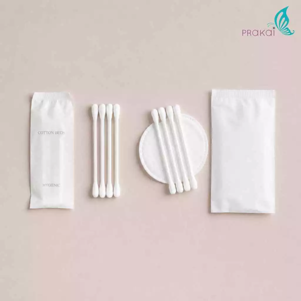 PRAKAIVANICH คอตตอนบัด ก้านสำลี +สำลีเช็ดหน้า สำลีแผ่น【แพ็ค 100 ชิ้น】สำหรับใช้ในโรงแรม ใส่ซองขาวขุ่น