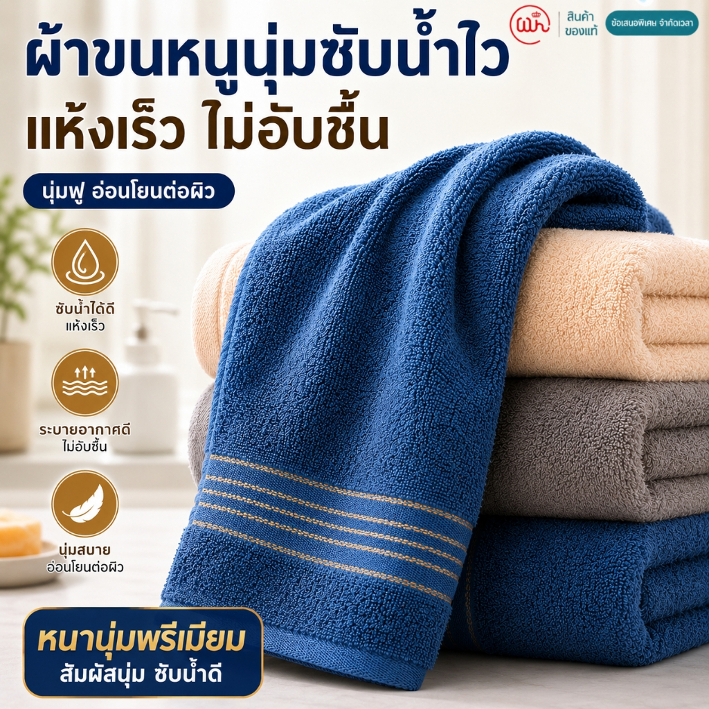 【WH】ผ้าขนหนู ผ้าเช็ดหน้า ไมโครไฟเบอร์ ซับน้ำดี แห้งเร็ว นุ่มฟู อ่อนโยนต่อผิว ไม่อับชื้น ขนาด 32x70 ซม