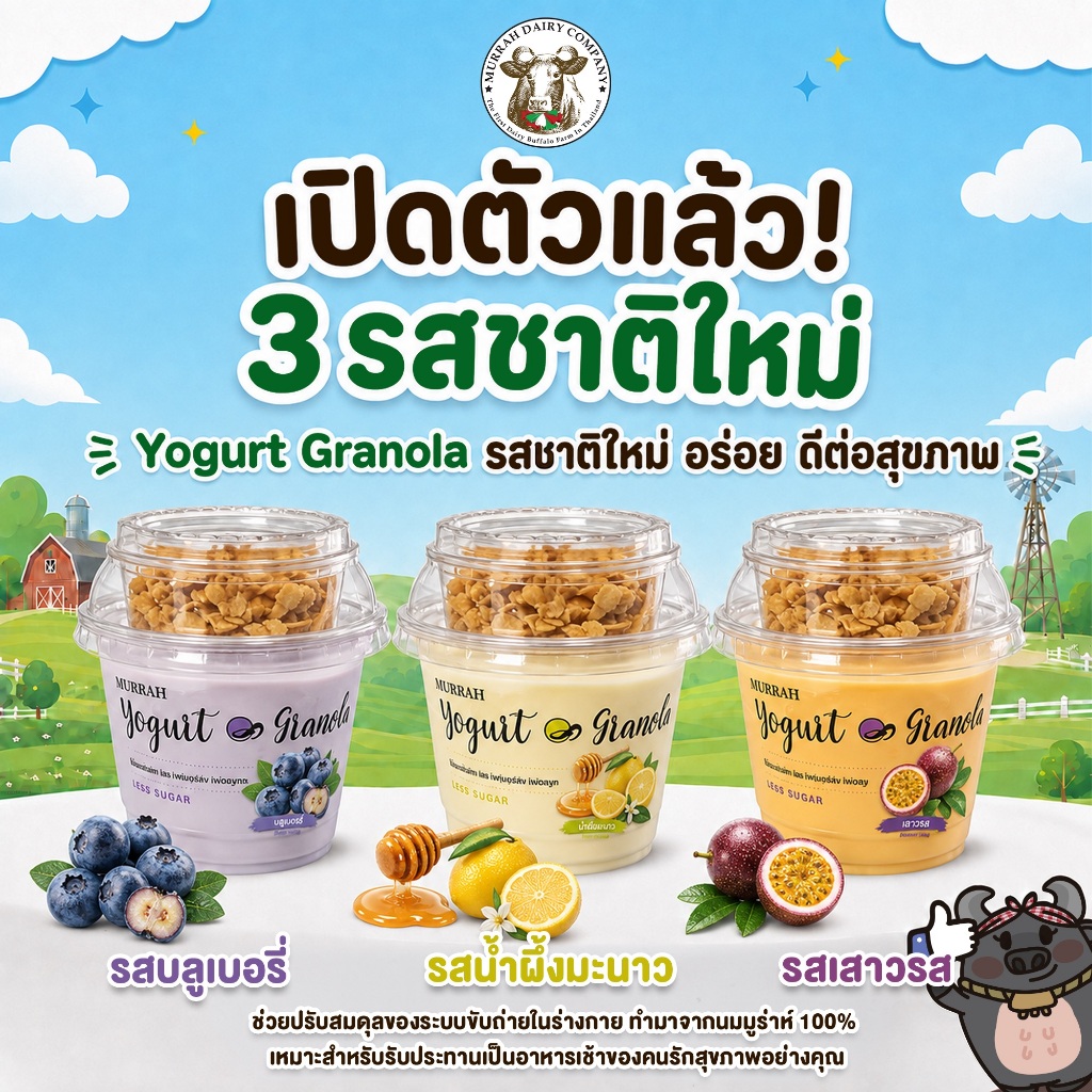 โยเกิร์ตนมควายกราโนล่า โยเกิร์ตผลิตจากนมควายมูร่าห์ (ทักแชทก่อนสั่งซื้อดท่านั้น)
