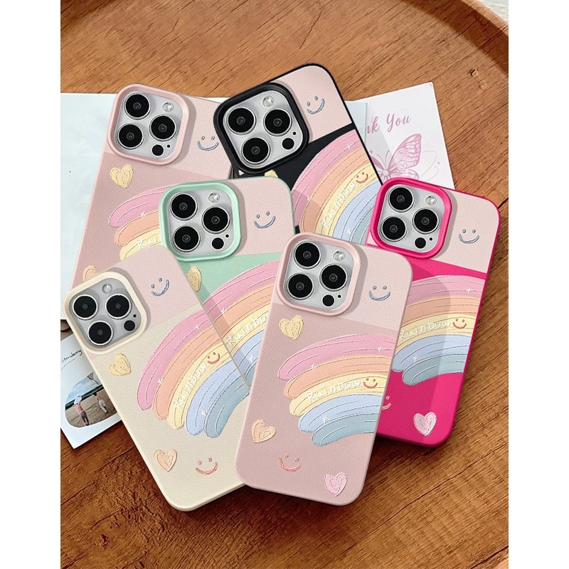 เคสโทรศัพท์สำหรับ IPhone 13 17 11 16 12 15 14 Pro Max XR X XS Max 15 7 16 14 8 Plus SE 2020 รุ้งรักสดชื่นพร้อมใบหน้าแย้ม