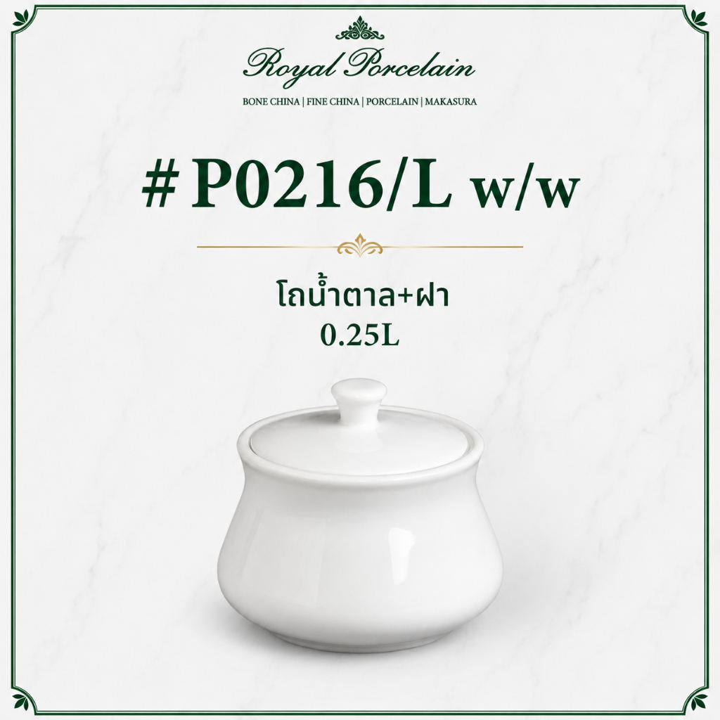 #P0216/L + #P2705/L w/w โถน้ำตาลมีฝา พอร์ชเลน สำหรับโต๊ะอาหาร 0.25L / 0.28L