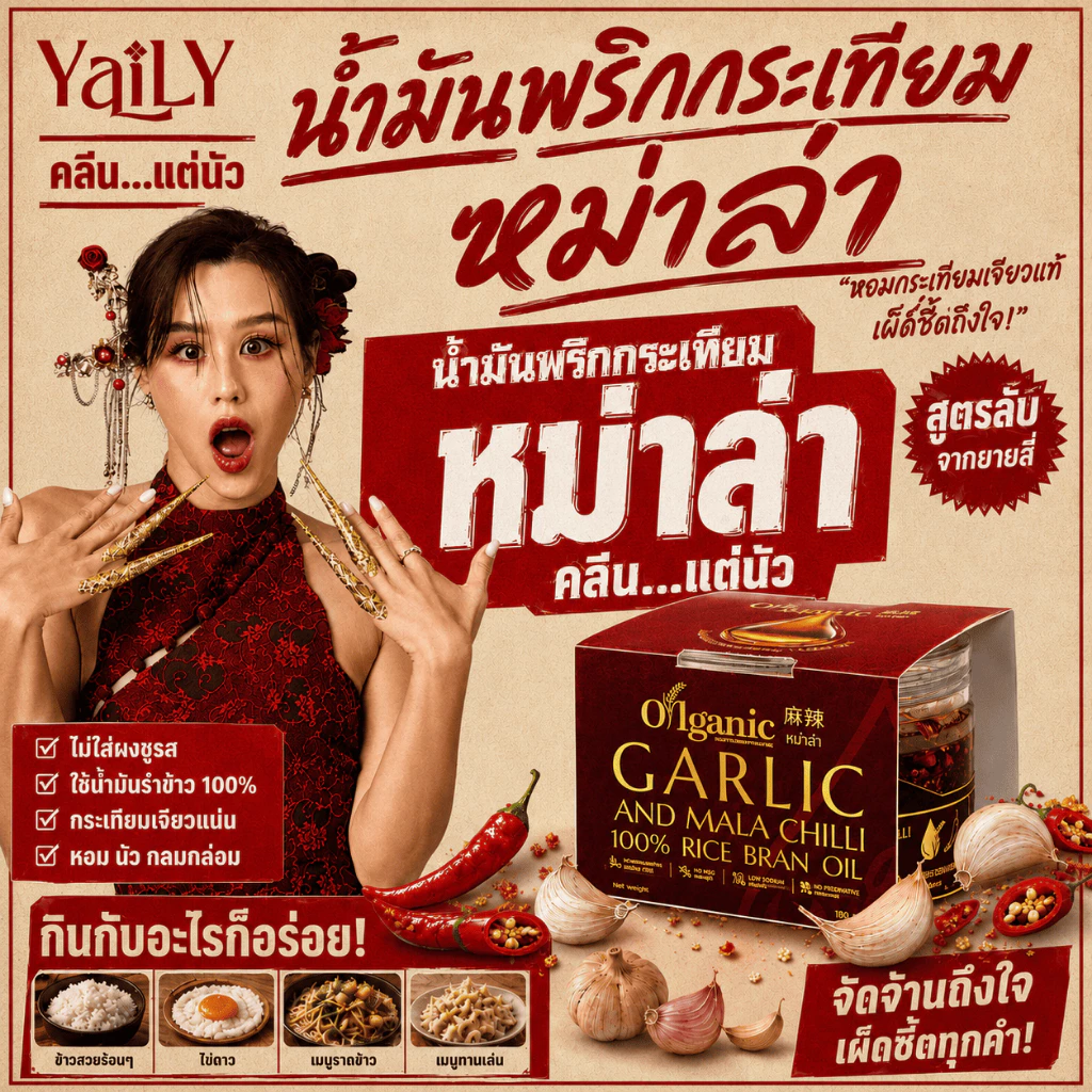 Oilganic หม่าล่า น้ำมันพริกกระเทียมยายลี่น้ำมันรำข้าว 14,000 ppm (เมื่อซื้อเซ็ท 2 และ 3 กระปุก แถมฟรีถั่วนัว 1 กระปุก)