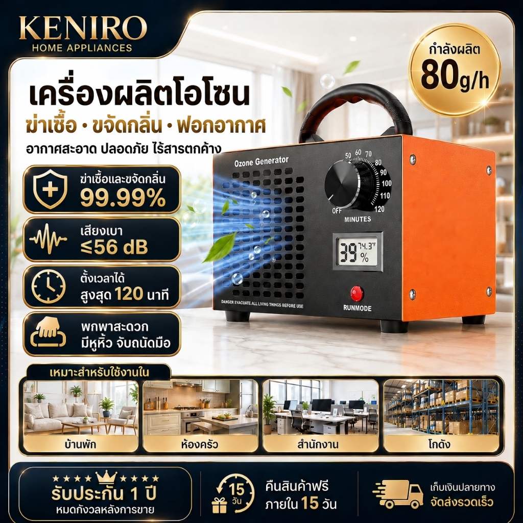 【KENIRO】เครื่องผลิตโอโซน ฆ่าเชื้อโรค กำจัดกลิ่นอับ ดับกลิ่นควัน กลิ่นสารเคมี ฟอกอากาศ ไม่มีสารตกค้าง รถ ห้องสัตว์เลี้ยง