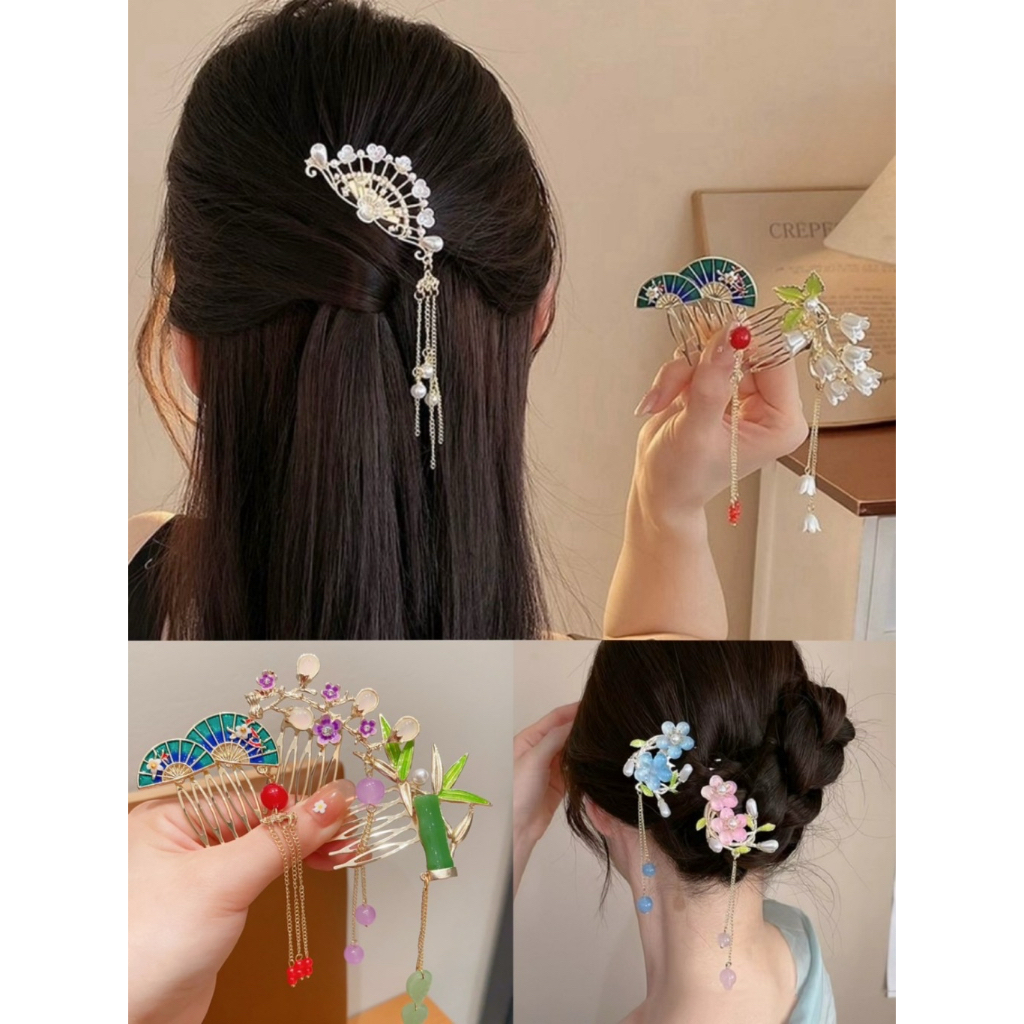 หวีสับดอกไม้ หวีสับพัดจีน หวีสับติดผมพร้อมส่ง
