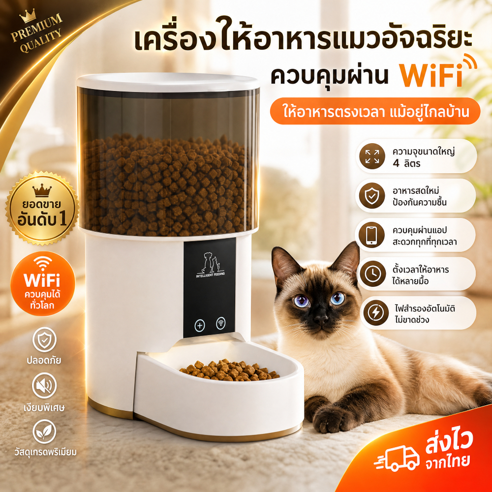 🐈Tuya 4L✅เครื่องให้อาหารแมวอัตโนมัติ เครื่องให้อาหารสัตว์เลี้ยง สําหรับสุนัข แมว Smart Pet Feeder Wi