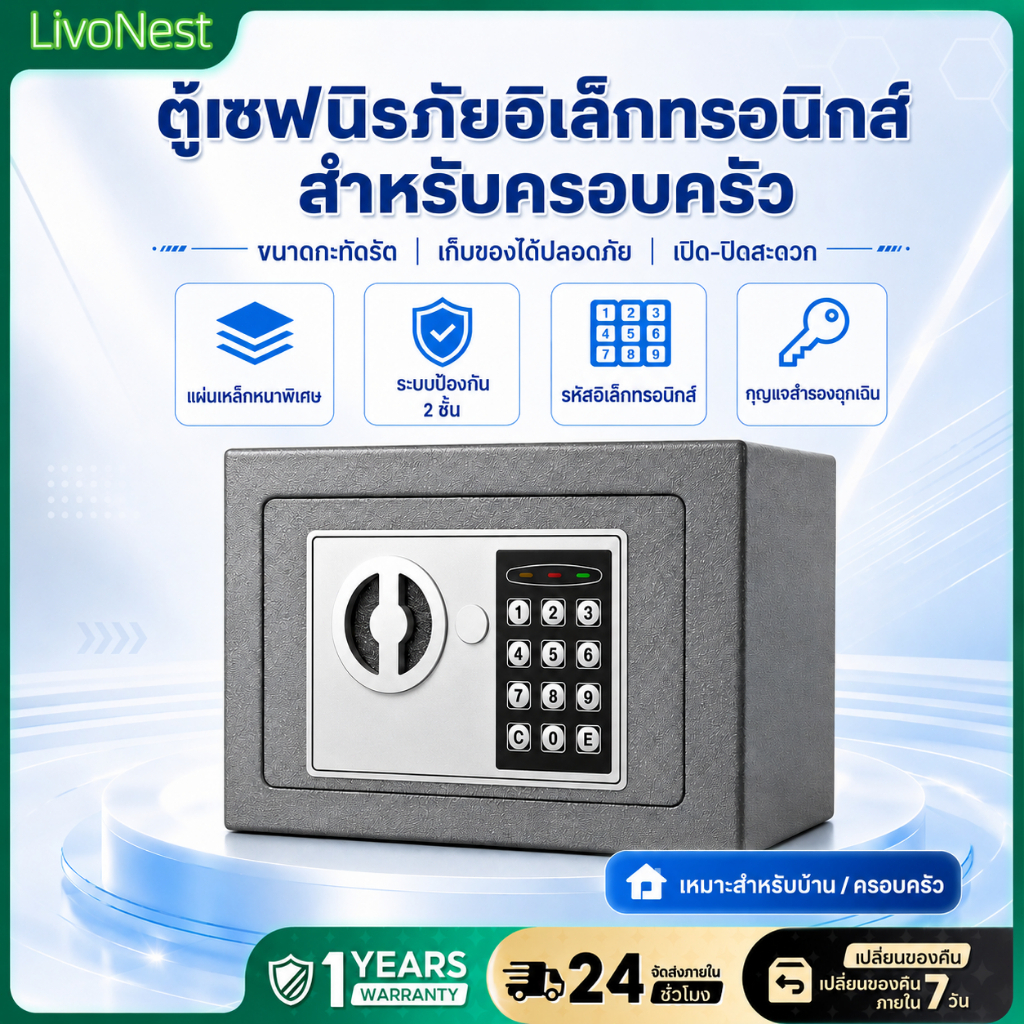 ตู้เซฟดิจิตอล ตู้เซฟขนาดเล็ก ระบบล็อกรหัสผ่าน เหล็กหนา แข็งแรง ป้องกันการงัดแงะ