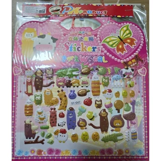 สติ๊กเกอร์นูนตุ๊กตาแต่งตัว/การ์ตูนคละแบบ12ชิ้น/เซ็ท
